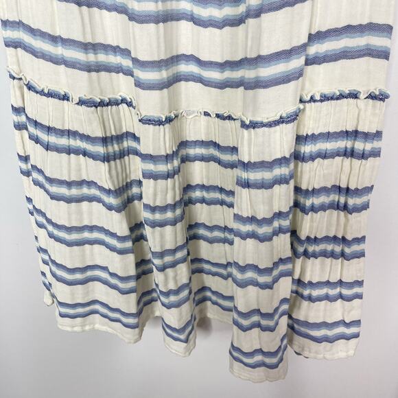 Faherty Small Cream Blue Striped Dream Cotton Gauze Vidi Midi Dress Long Sleeve - Picture 6 of 15